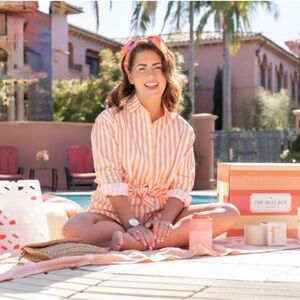 Sun set Striped Button Down Shirt - peach and White